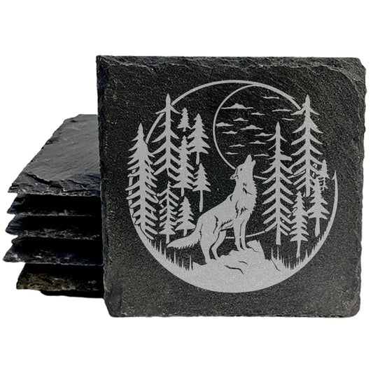 Forest Echoes: Rustic Coasters with a Howling Wolf