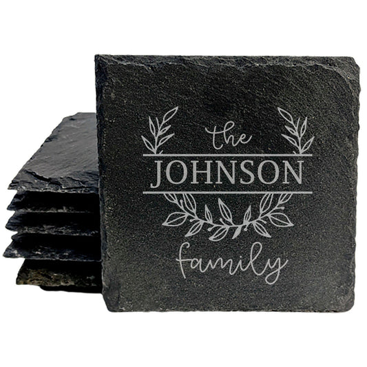 Coasters for the Family: Round Split Monogram Slate Drink Coasters